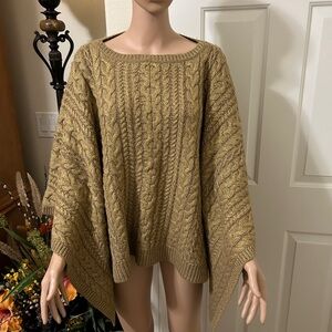 Ralph Lauren Metallic Gold Women's Cable Knit Poncho Sweater Size L/XL.
